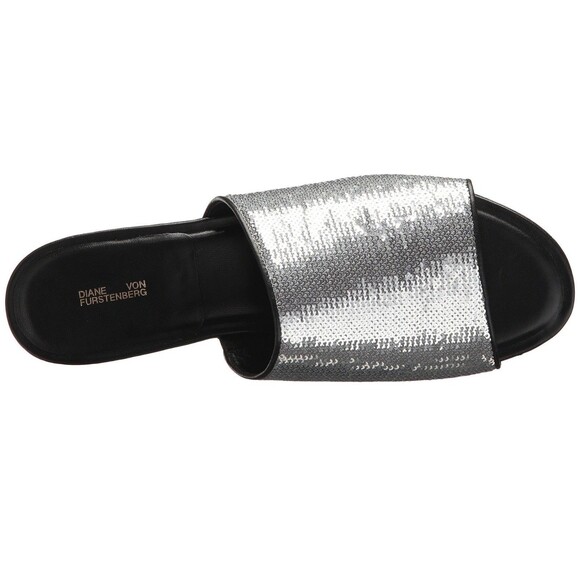 Diane Von Furstenberg Samassi Slide Dressy Sandal Silver Sequence Size 8 - Picture 4 of 4